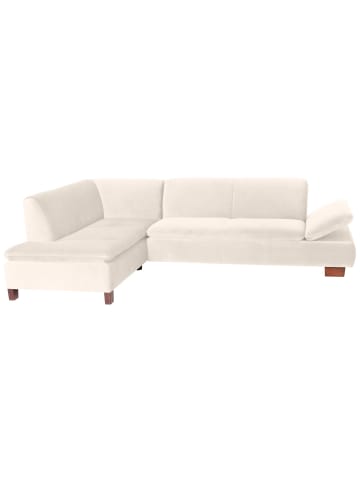 58 aufm Kessel ECKSOFA mit Ottomane links Kaye Bezug Samtvelours Buche nussbaum dunkel / creme