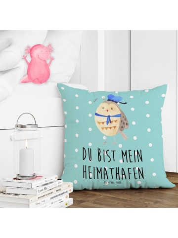Mr. & Mrs. Panda Kopfkissen 40x40 Eule Matrose mit Spruch in Türkis Pastell