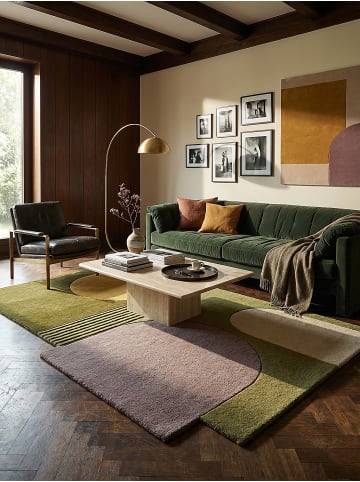 KADIMA DESIGN Wollteppich Kurzflor HALLEIN Abstrakt Geometrisch Handgetuftet in Grün