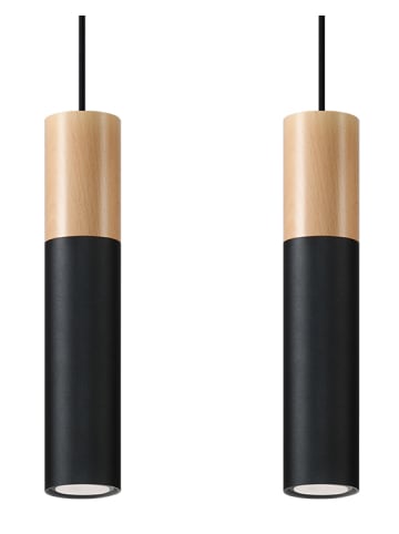 Nice Lamps Hängeleuchte PAUL 2 Schwarz/Natural Holz (H)90cm (L)30cm (B)6cm