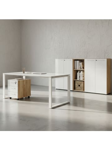 KADIMA DESIGN Büro-Set 5-teilig, Glasfront Soft-Close Modern in Chalet-Eiche-Nb.-Weiß