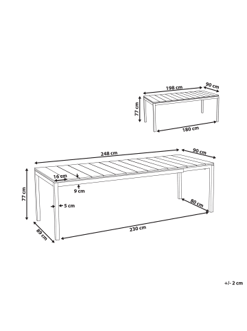 Beliani Esstisch TOFANE in Grau/Schwarz - (W) 90 x (H) 77 x (L) 198 cm