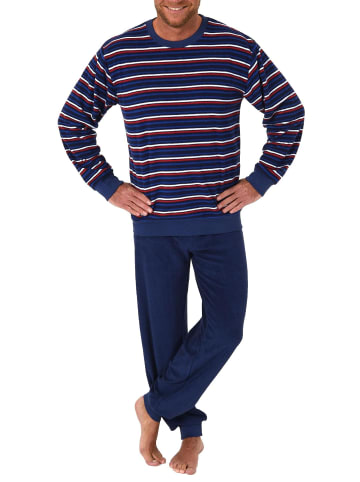 NORMANN Frottee Pyjama langarm Schlafanzug Bündchen Streifen - 49570 in marine
