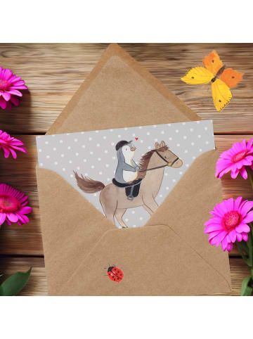 Mr. & Mrs. Panda Einladungskarte Reiten und Rätsel mit Spruch in Grau Pastell