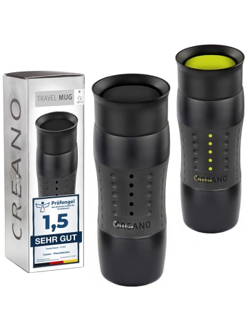 Creano 2x Creano Travel-Mug 400ml Schwarz + Grün isolierend aus Edelstahl