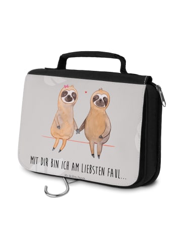 Mr. & Mrs. Panda Waschtasche Faultier Pärchen mit Spruch in Grau Pastell