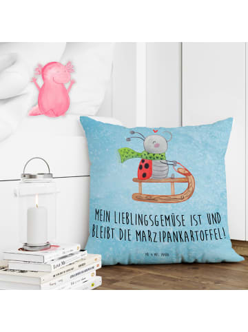 Mr. & Mrs. Panda Kissen 40x40 Smörle Rodeln mit Spruch in Eisblau