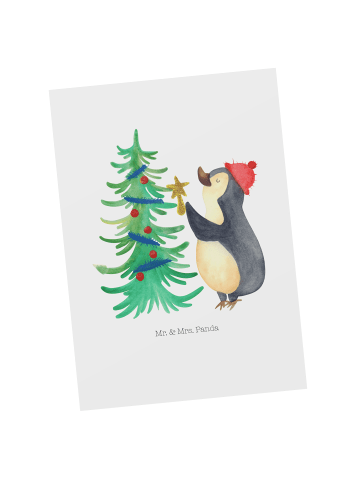 Mr. & Mrs. Panda Postkarte Pinguin Weihnachtsbaum ohne Spruch in Weiß