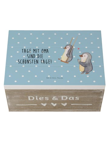 Mr. & Mrs. Panda Holzkiste Pinguin Oma schaukeln mit Spruch in Blau Pastell