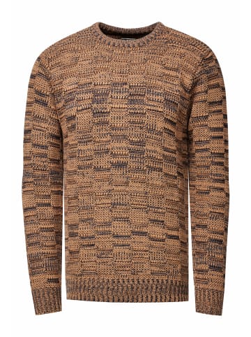 Rusty Neal Kontrast Grobstrick Rundhals-Pullover in Camel