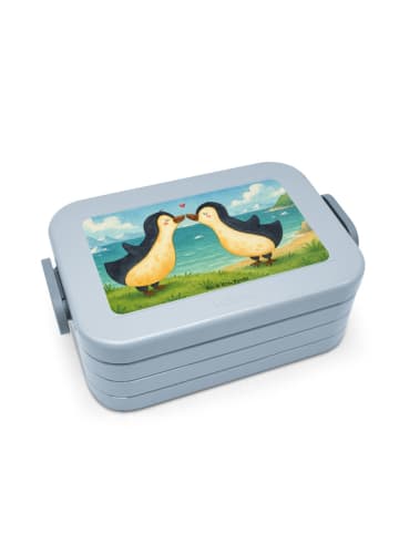 Mr. & Mrs. Panda Bento Box Pinguine Kuss Design ohne Spruch in Blau Pastell