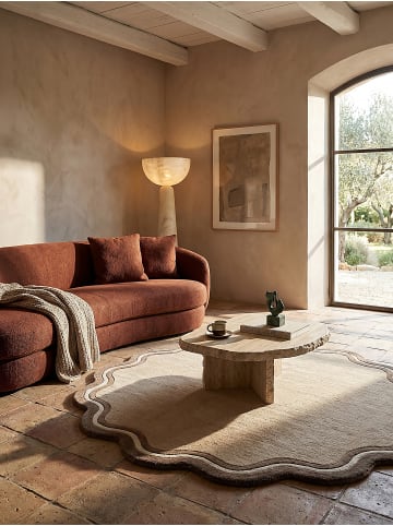KADIMA DESIGN Wollteppich Kurzflor WINCH Bordüre Abstrakt Handgetuftet Naturfaser in Natur