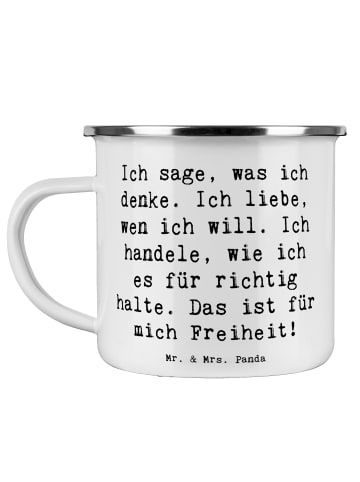 Mr. & Mrs. Panda Becher Emaille Spruch Freiheit Leben mit Spruch in Weiß