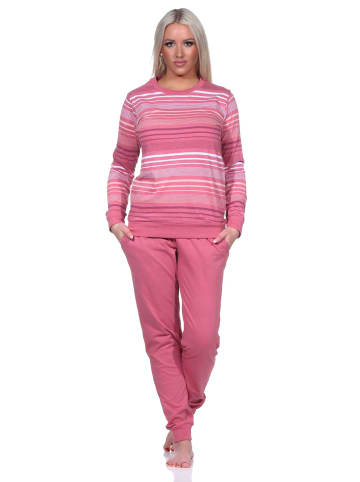 NORMANN Schlafanzug langarm Pyjama Streifen Bündchen - 75658 in altrose