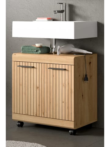 Inn.Furn Waschbeckenunterschrank in Eiche Artisan 60 cm, Unterschrank auf Rollen