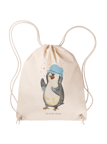 Mr. & Mrs. Panda Sportbeutel Pinguin Duschen ohne Spruch in Creme