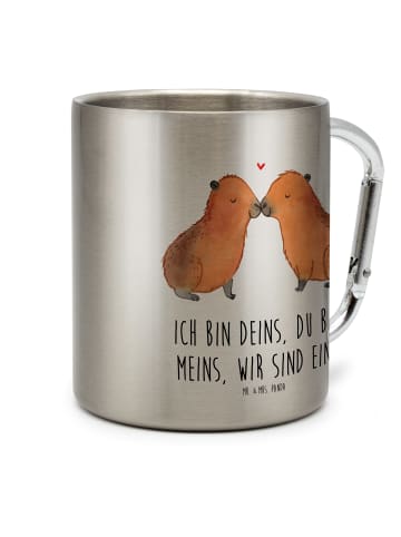 Mr. & Mrs. Panda Reise Tasse Capybara Liebe mit Spruch in Silber