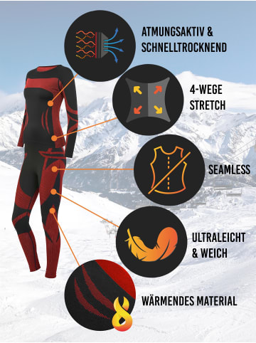 normani Damen Sport-Funktionsunterwäsche Set Hemd + Hose in Schwarz/Rot