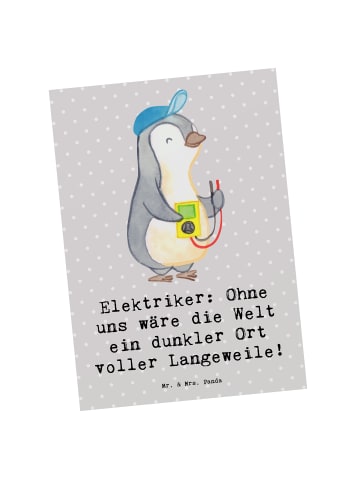 Mr. & Mrs. Panda Postkarte Elektriker Helden mit Spruch in Grau Pastell