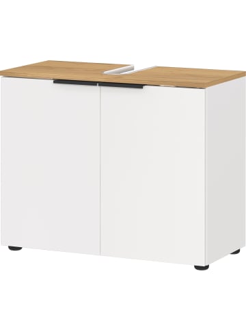 KADIMA DESIGN Waschbeckenunterschrank, Siphonaussparung, 70x34x58 cm, Weiß-Beige