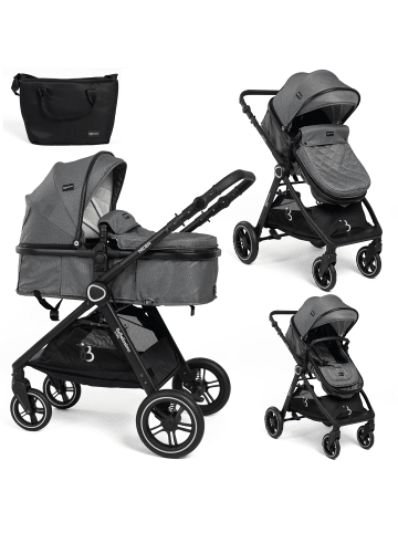 BeBelissimo 2 en 1 Kinderwagen - Wickeltasche - Nicea in Grau