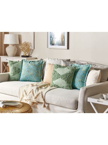 Beliani 2er-Set Dekokissen AMOENA in Blau/Braun/Weiß