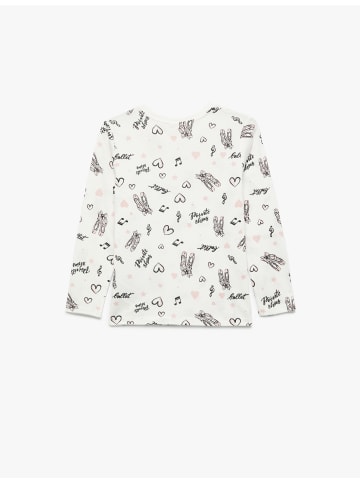 KOTON TSHIRT LS in Ekru Gemustert