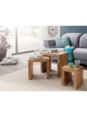 KADIMA DESIGN 3er Set Satztisch MUMBAI Massiv-Holz Wohnzimmer-Tisch in Akazie
