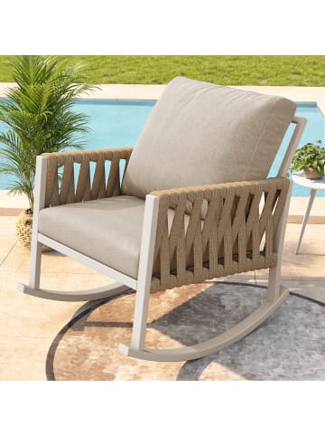 ABRIHOME Schaukelstuhl in Beige mit Kissen 65x79x78 cm für Garten Terrasse
