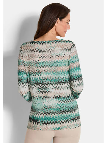 GOLDNER Kurzgröße:  Halbarm-Viskosebluse, Zickzack-Design in grün / gemustert