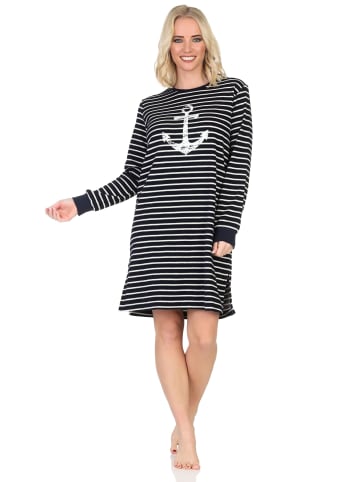 NORMANN Frottee Nachthemd langarm Bündchen Maritime Optik - 87644 in marine