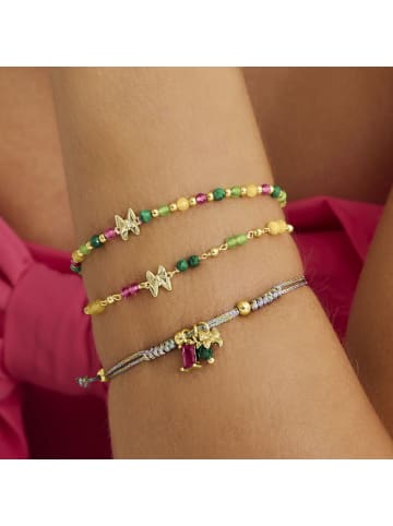 Luxenter Armband aus 925er Sterlingsilber mit grünem Kristall, 18K Gelbgold-Finish