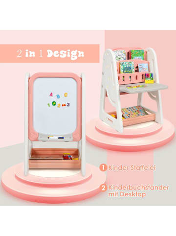 COSTWAY 2 in 1 Kindersitzgruppe mit Bücherregal in Orange