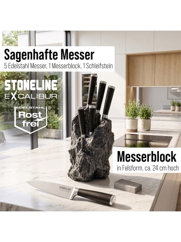 Stoneline Edelstahl Messer Set 5-teilig  mit Messerblock | Excalibur in Schwarz