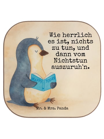 Mr. & Mrs. Panda Glas-Untersetzer Pinguin Buch Design mit Spruch in Weiß