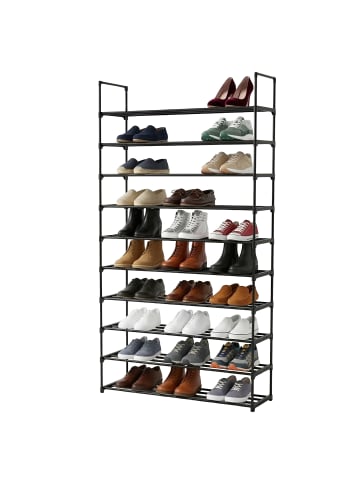 relaxdays Schuhregal "10 Ebenen" in Schwarz - (B)94 x (H)174 x (T)30 cm