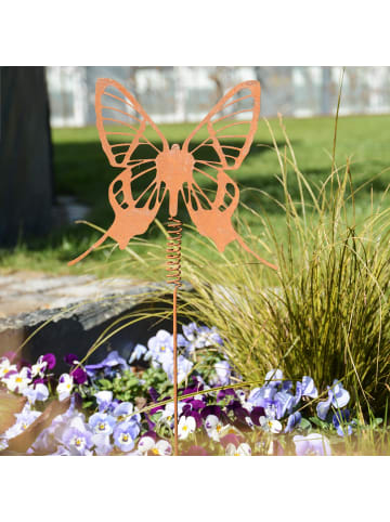 UNUS Gartenstecker Schmetterling im 2er Set mit Wackelfeder in Rostoptik in Braun