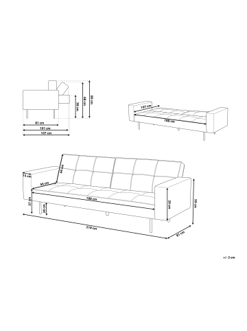 Beliani 3-Sitzer Sofa VISNES in Rosa/Gold - (W) 218 x (H) 80 x (L) 81 cm