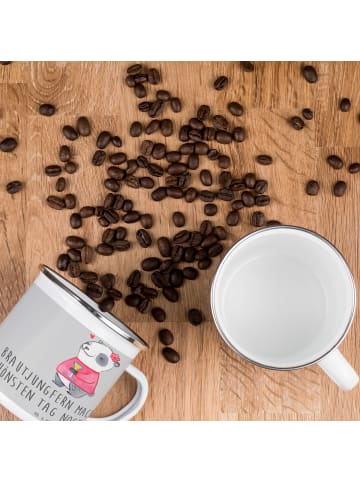 Mr. & Mrs. Panda Emaille Tasse Brautjungfern Wunder mit Spruch in Heather Grey