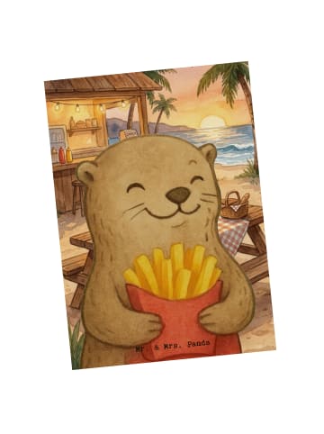 Mr. & Mrs. Panda Postkarte Otter Pommes Design ohne Spruch in Weiß