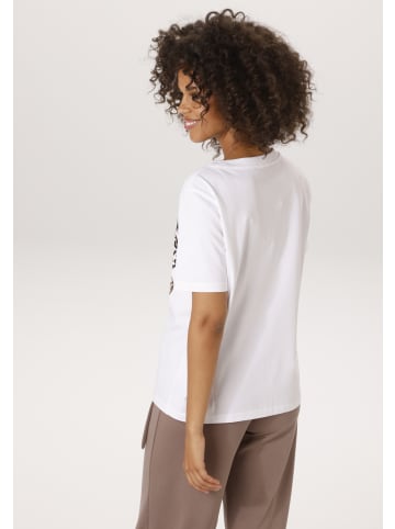 Aniston CASUAL T-Shirt in weiß-schwarz-beige-dunkelbraun