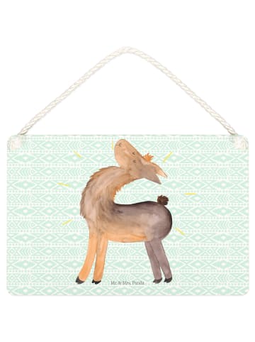 Mr. & Mrs. Panda Schild Lama Stolz ohne Spruch in Aztekenblau