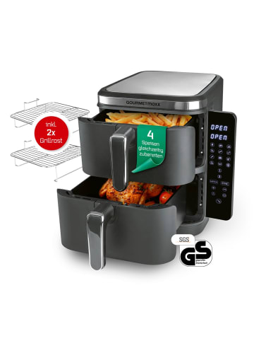 Gourmet Maxx Heißluft-Fritteuse Doppelkorb vertikal 2x 5l 2800W weiß inkl. Grillrost grau