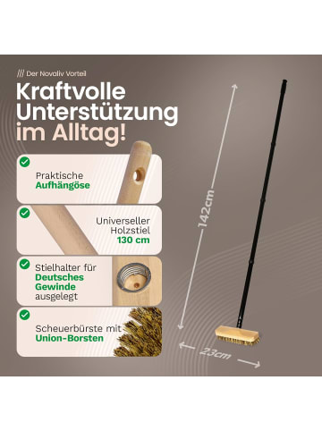 Novaliv Novaliv 2X Wischer aus stabilem Holz mit Kunststoff Borsten mit Gewind in Braun