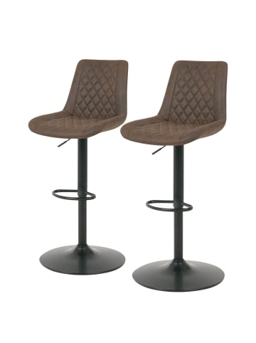 home24 home24 Barstuhl im 2er-Set aus Microfaser und Eisen in Vintage Grau im Industrial-Stil in Vintage Braun