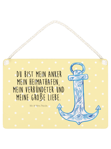 Mr. & Mrs. Panda Deko Schild Anker Blau mit Spruch in Gelb Pastell