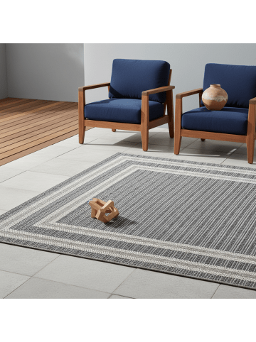 KADIMA DESIGN Teppich Outdoor Waschbar Bordüre LIRIA Strapazierfähig OEKO-TEX Balkon in Grau