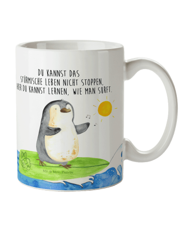 Mr. & Mrs. Panda Kindertasse Pinguin Surfer mit Spruch in Weiß