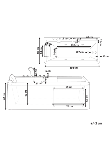 Beliani Whirlpool Badewannen CAMALU in Weiß/Schwarz/Braun