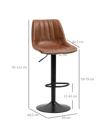 HOMCOM Barhocker in Braun 43L x 49,5B x 111H cm